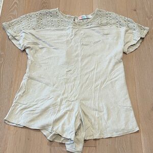 Free People Size XS Gray Short Sleeve Romper with Crochet Detail.